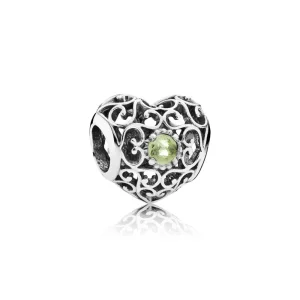 (kép) Augusztus - ezüst, szív alakú charm peridottal - 791784PE