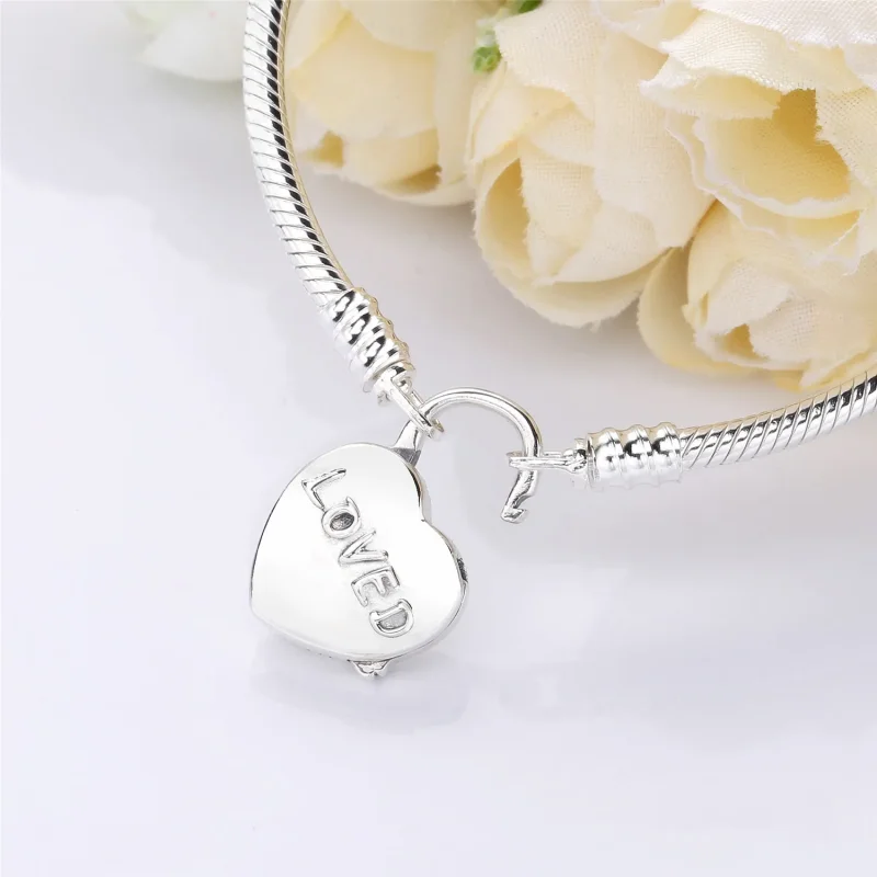 (kép) Moments sima felületű sterling ezüst karkötő szerelemlakat zárral - 597806 - Megtekintés 2