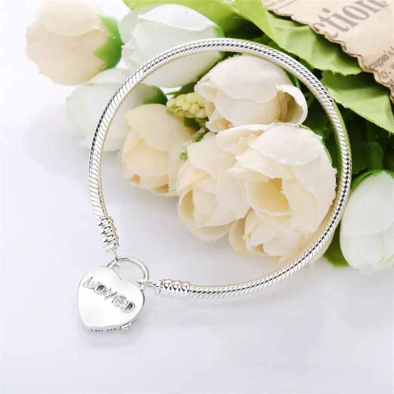 (kép) Moments sima felületű sterling ezüst karkötő szerelemlakat zárral - 597806 - Megtekintés 3