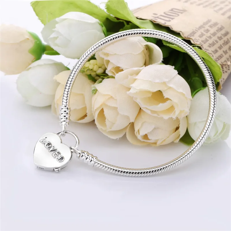 (kép) Moments sima felületű sterling ezüst karkötő szerelemlakat zárral - 597806 - Megtekintés 4