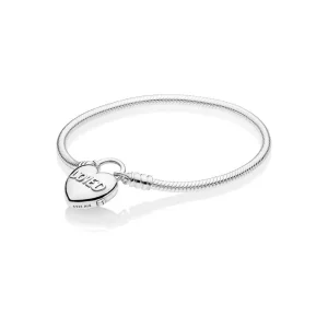(kép) Moments sima felületű sterling ezüst karkötő szerelemlakat zárral - 597806