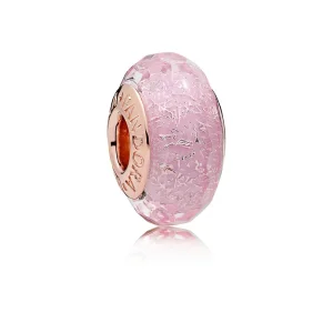(kép) PANDORA Rose charm, Rózsaszín csillogó Murano üveg