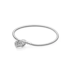 (kép) PANDORA Moments sima felületú Fenséges szívzár karkötő - 597602