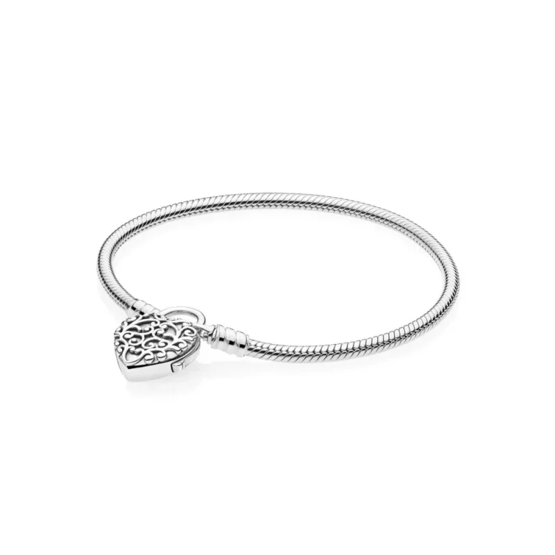 (kép) PANDORA Moments sima felületú Fenséges szívzár karkötő - 597602