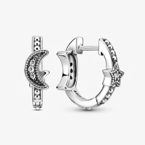 PANDORA Félhold és csillagok gyöngyös karika-fülbevaló - 299152C01 (kép) PANDORA Félhold és csillagok gyöngyös karika-fülbevaló - 299152C01