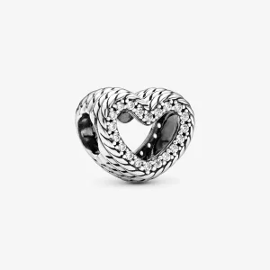 (kép) PANDORA Kígyólánc mintás nyitott szív charm - 799100C01