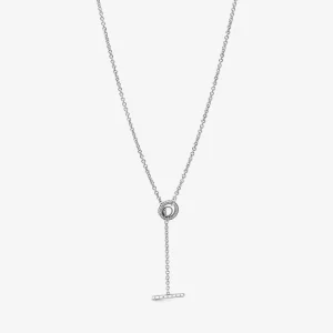 (kép) PANDORA Pavé kör logó T-alakú szív nyaklánc - 399050C01-80