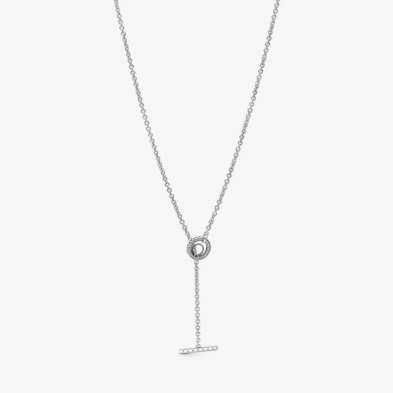 (kép) PANDORA Pavé kör logó T-alakú szív nyaklánc - 399050C01-80