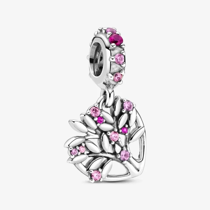 (kép) PANDORA Rózsaszín szív családfa függő charm - 799153C01