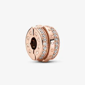 (kép) PANDORA Szikrázó pavé vonalak és logó klip charm - 789042C01