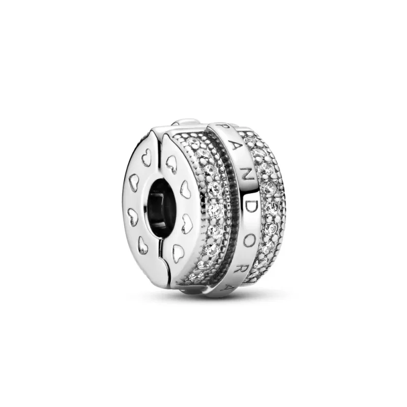 (kép) PANDORA Szikrázó pavé vonalak és logó klip charm - 799042C01