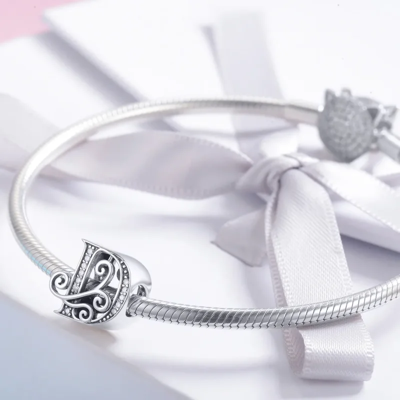 (kép) PANDORA Csillogó pavé virág D betű Charm - BSC030-D - Megtekintés 3