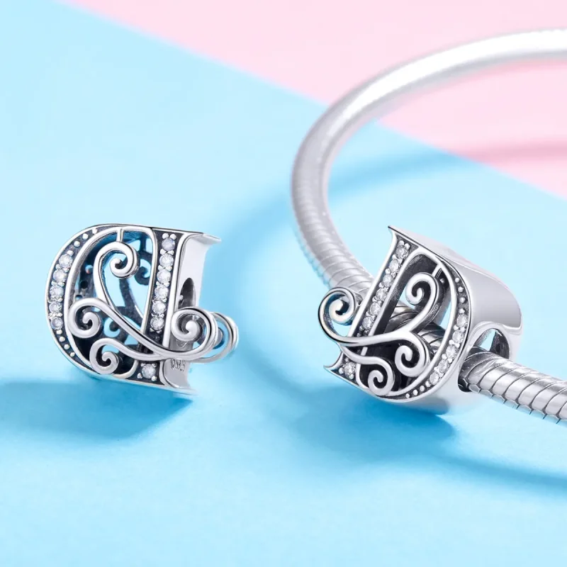 (kép) PANDORA Csillogó pavé virág D betű Charm - BSC030-D - Megtekintés 4