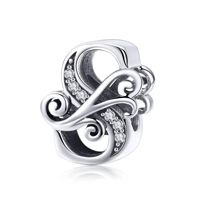 (kép) PANDORA Csillogó pavé virág S betű Charm - BSC030-S