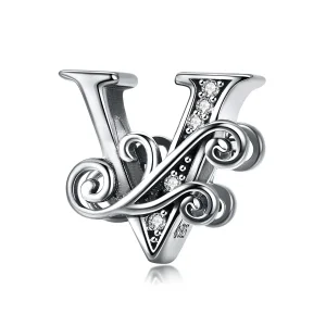 PANDORA Csillogó pavé virág V betű Charm - BSC030-V (kép) PANDORA Csillogó pavé virág V betű Charm - BSC030-V