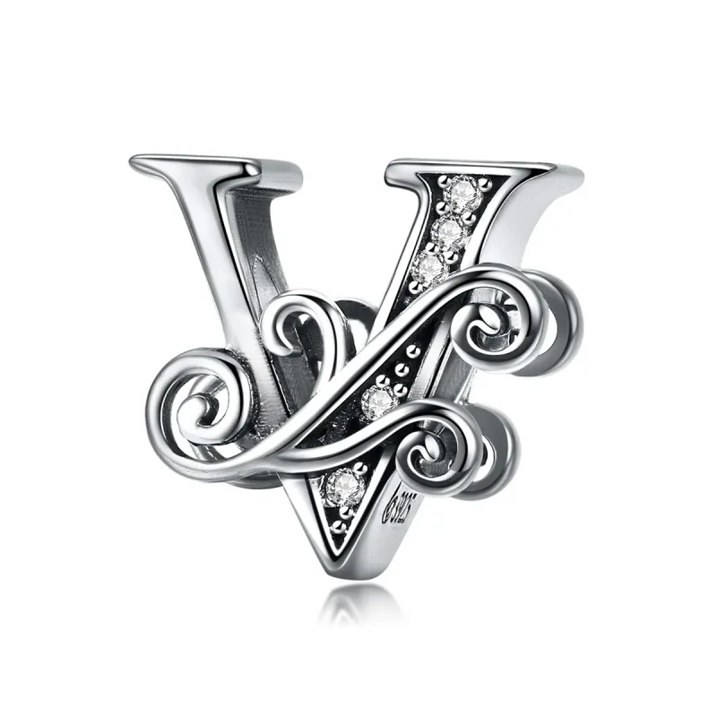 (kép) PANDORA Csillogó pavé virág V betű Charm - BSC030-V
