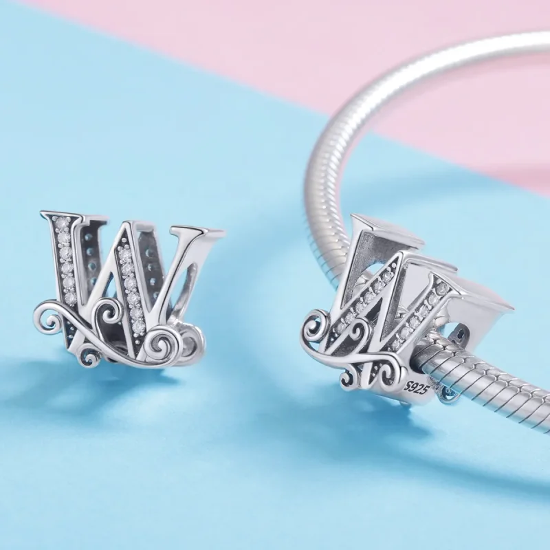 (kép) PANDORA Csillogó pavé virág W betű Charm - BSC030-W - Megtekintés 4