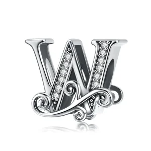 PANDORA Csillogó pavé virág W betű Charm - BSC030-W (kép) PANDORA Csillogó pavé virág W betű Charm - BSC030-W