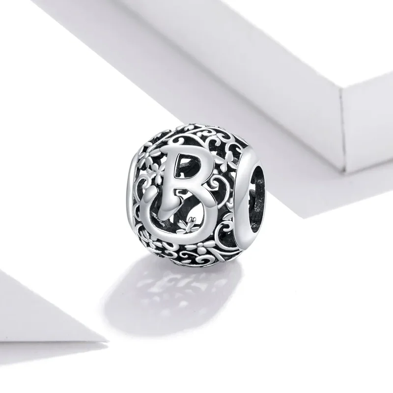 (kép) PANDORA típusú áttört mintás virág betű b charm - SCC1444-B - Megtekintés 2