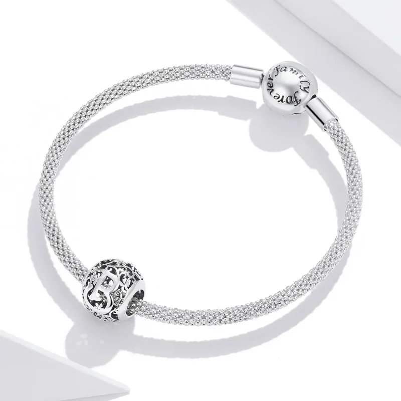 (kép) PANDORA típusú áttört mintás virág betű b charm - SCC1444-B - Megtekintés 3
