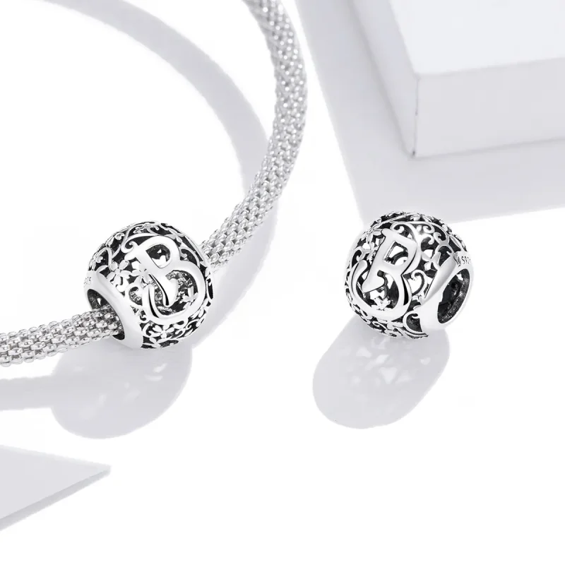 (kép) PANDORA típusú áttört mintás virág betű b charm - SCC1444-B - Megtekintés 4