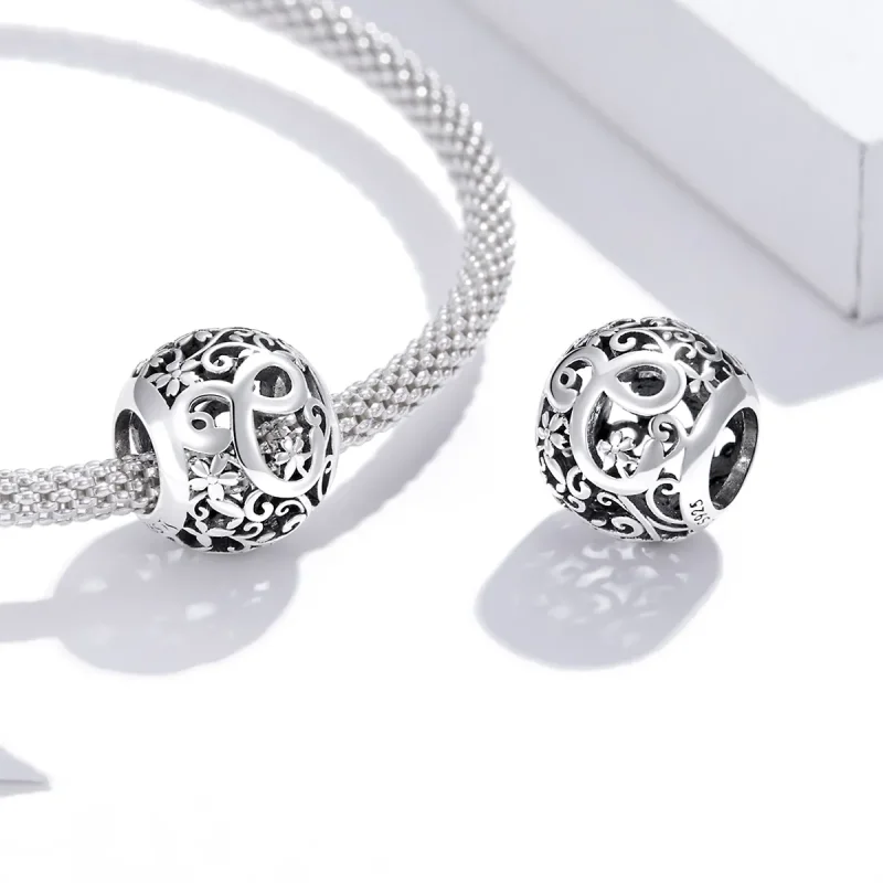 (kép) PANDORA típusú áttört mintás virág betű c charm - SCC1444-C - Megtekintés 4