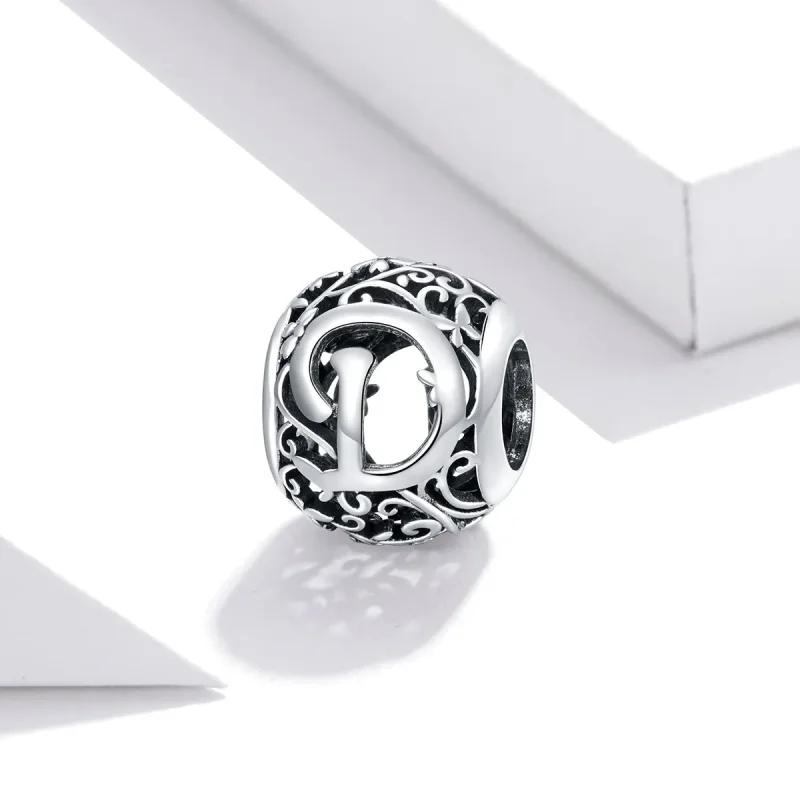 (kép) PANDORA típusú áttört mintás virág betű d charm - SCC1444-D - Megtekintés 2