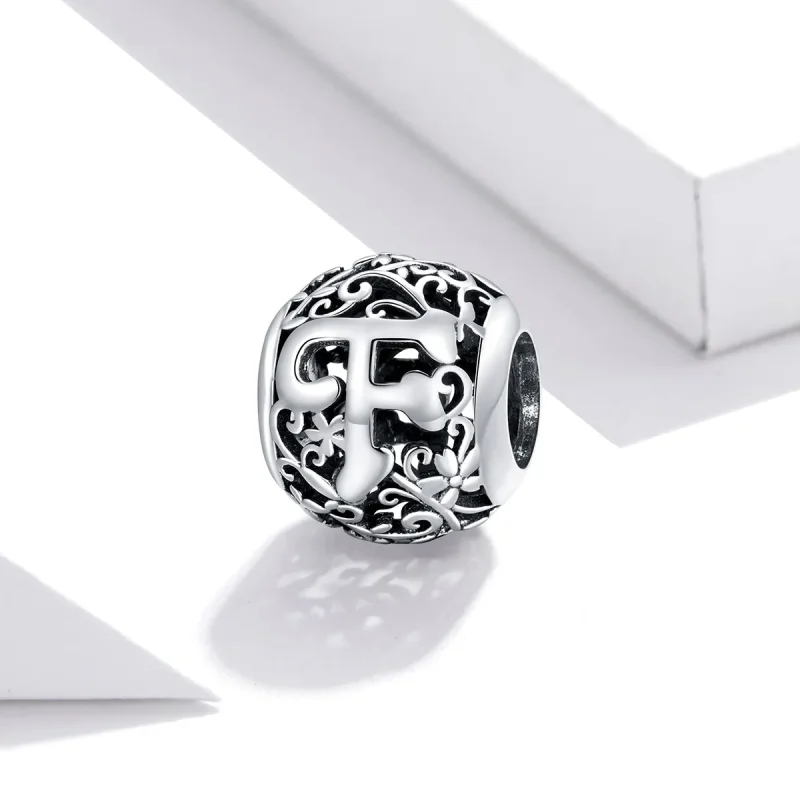 (kép) PANDORA típusú áttört mintás virág betű f charm - SCC1444-F - Megtekintés 2