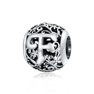 (kép) PANDORA típusú áttört mintás virág betű f charm - SCC1444-F