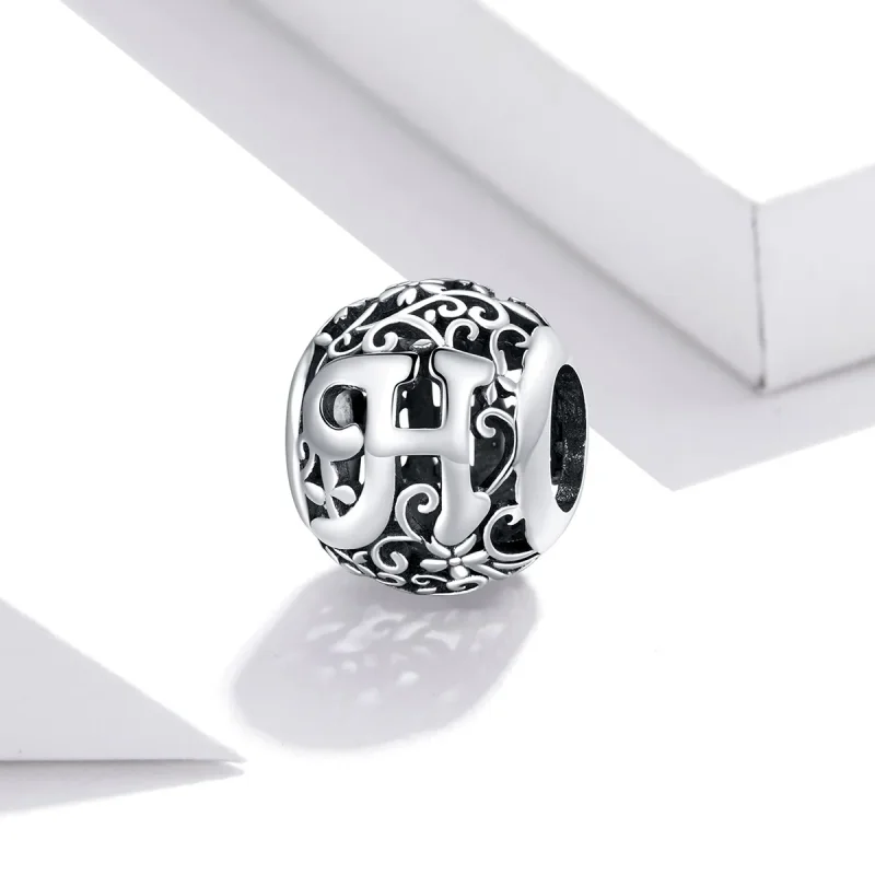 (kép) PANDORA típusú áttört mintás virág betű h charm - SCC1444-H - Megtekintés 2