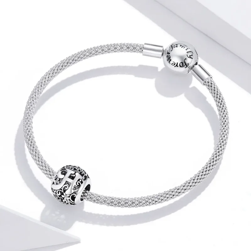 (kép) PANDORA típusú áttört mintás virág betű h charm - SCC1444-H - Megtekintés 3