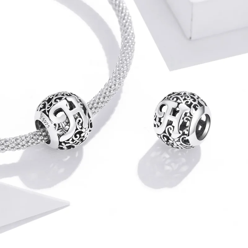 (kép) PANDORA típusú áttört mintás virág betű h charm - SCC1444-H - Megtekintés 4