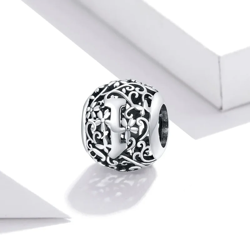 (kép) PANDORA típusú áttört mintás virág betű i charm - SCC1444-I - Megtekintés 2