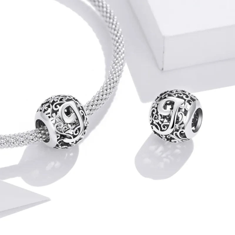 (kép) PANDORA típusú áttört mintás virág betű j charm - SCC1444-J - Megtekintés 4
