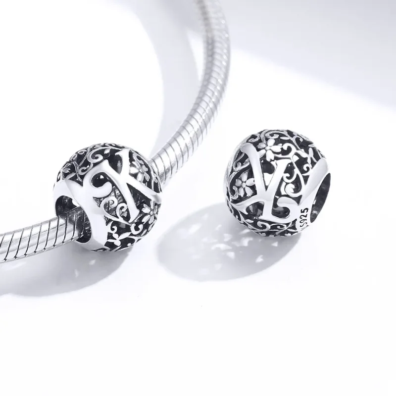 (kép) PANDORA típusú áttört mintás virág betű k charm - SCC1444-K - Megtekintés 4