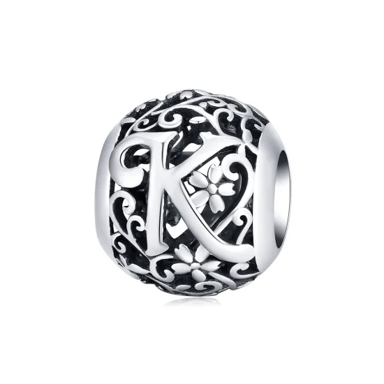 (kép) PANDORA típusú áttört mintás virág betű k charm - SCC1444-K