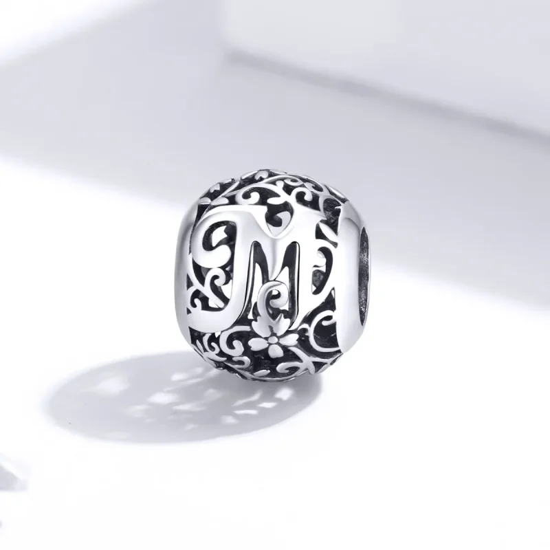 (kép) PANDORA típusú áttört mintás virág betű m charm - SCC1444-M - Megtekintés 2