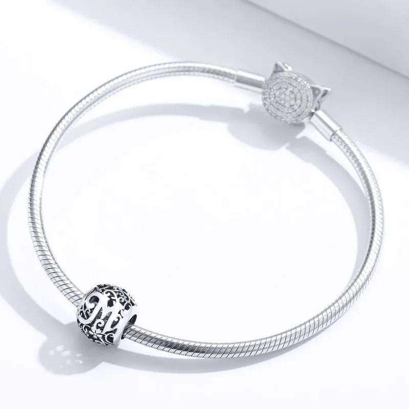 (kép) PANDORA típusú áttört mintás virág betű m charm - SCC1444-M - Megtekintés 3