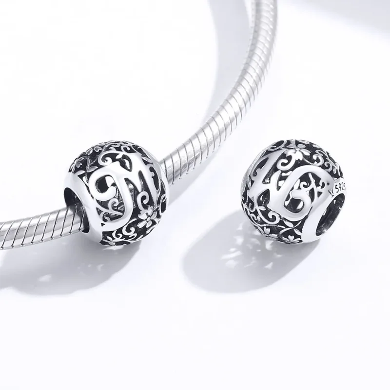 (kép) PANDORA típusú áttört mintás virág betű m charm - SCC1444-M - Megtekintés 4