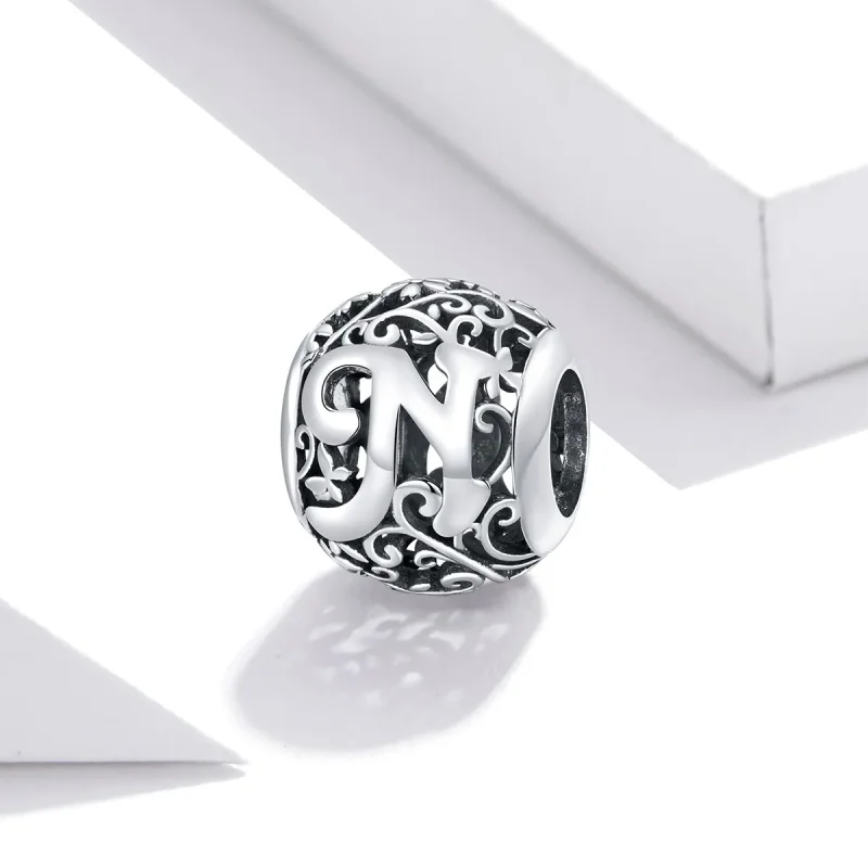 (kép) PANDORA típusú áttört mintás virág betű n charm - SCC1444-N - Megtekintés 2