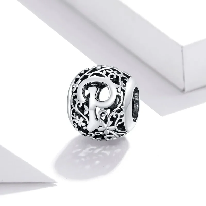 (kép) PANDORA típusú áttört mintás virág betű p charm - SCC1444-P - Megtekintés 2