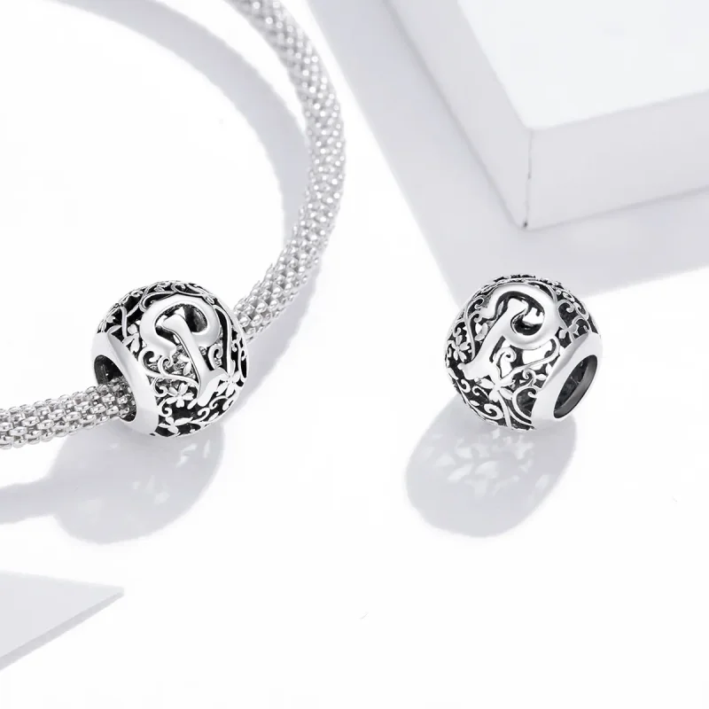 (kép) PANDORA típusú áttört mintás virág betű p charm - SCC1444-P - Megtekintés 4