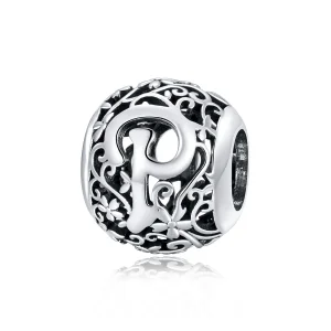 (kép) PANDORA típusú áttört mintás virág betű p charm - SCC1444-P