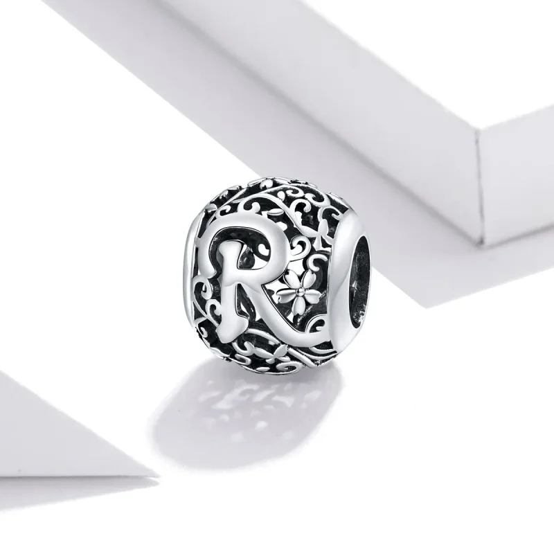 (kép) PANDORA típusú áttört mintás virág betű r charm - SCC1444-R - Megtekintés 2