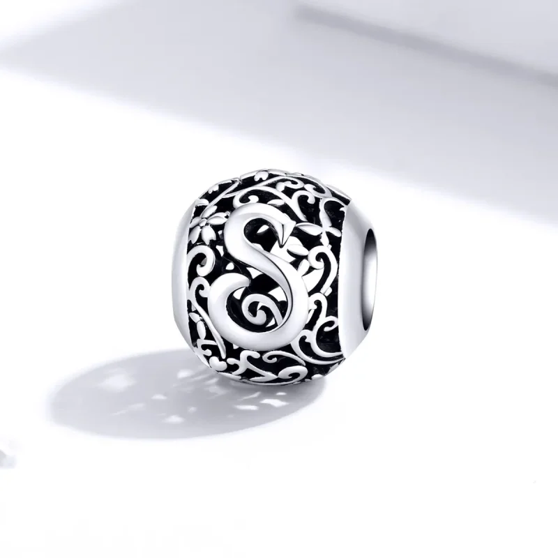 (kép) PANDORA típusú áttört mintás virág betű s charm - SCC1444-S - Megtekintés 2