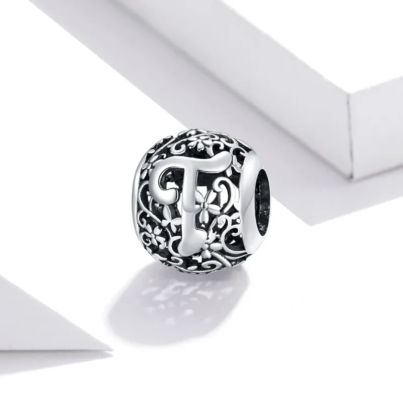 (kép) PANDORA típusú áttört mintás virág betű t charm - SCC1444-T - Megtekintés 2