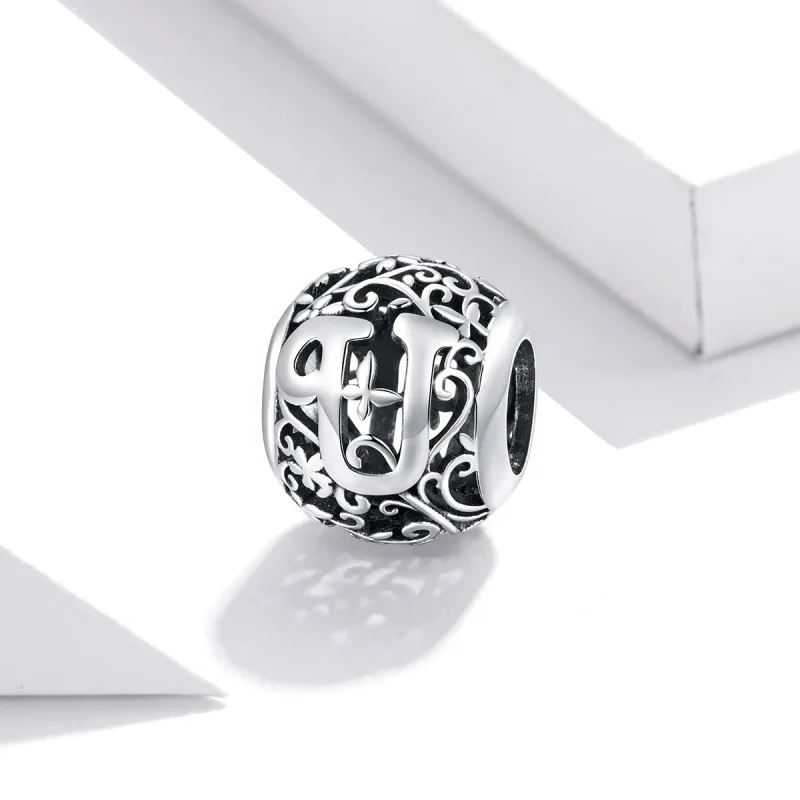 (kép) PANDORA típusú áttört mintás virág betű u charm - SCC1444-U - Megtekintés 2