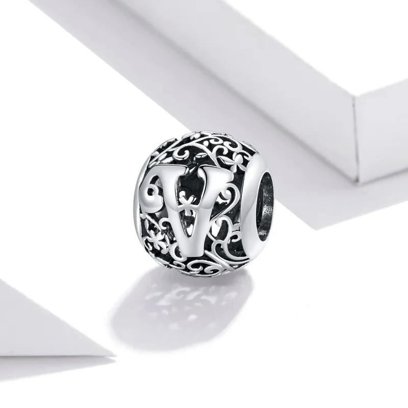 (kép) PANDORA típusú áttört mintás virág betű v charm - SCC1444-V - Megtekintés 2
