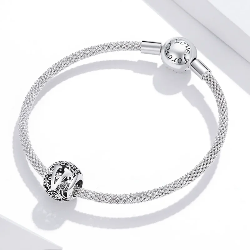 (kép) PANDORA típusú áttört mintás virág betű v charm - SCC1444-V - Megtekintés 3