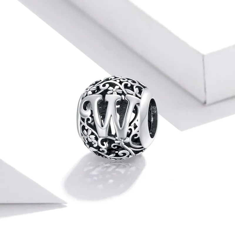 (kép) PANDORA típusú áttört mintás virág betű w charm - SCC1444-W - Megtekintés 2